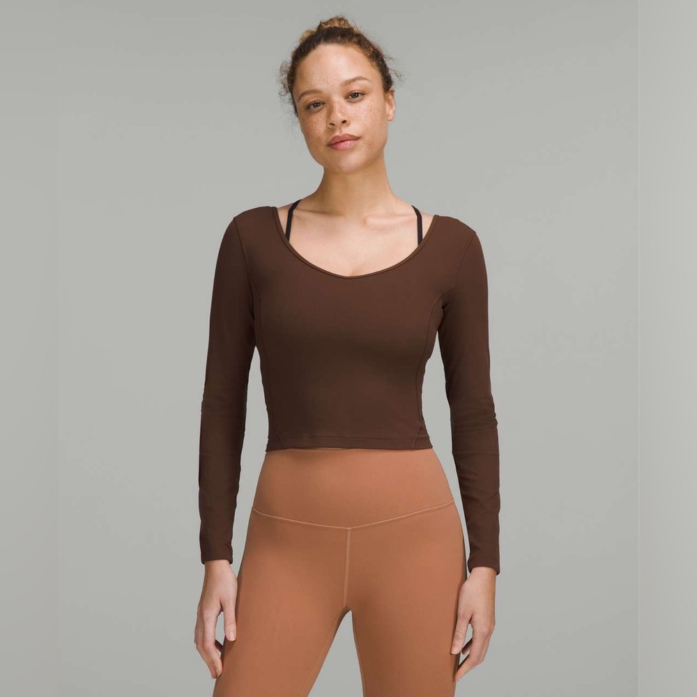 Lululemon Align Cropped Long Sleeve V-Neck Top – Dark Brown